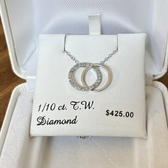 Sterling Silver 1/10 ct. TW Diamond Interwined Circles Necklace 18" - Picture 2 of 5